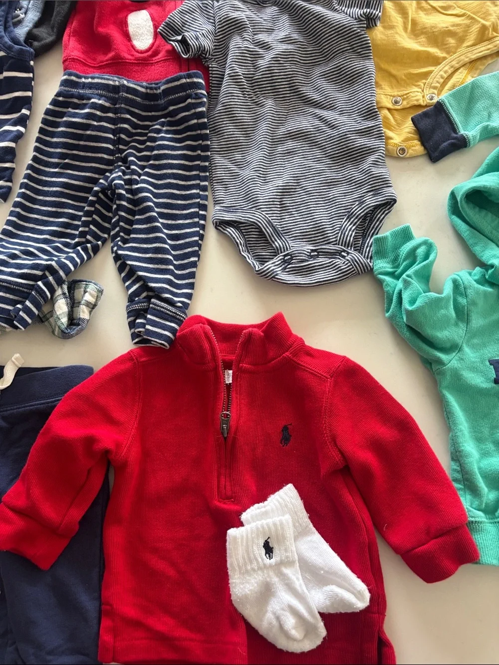 Ralph Lauren Red Half-Zip Pullover with White Logo Socks PLUS 6 mo bundle
